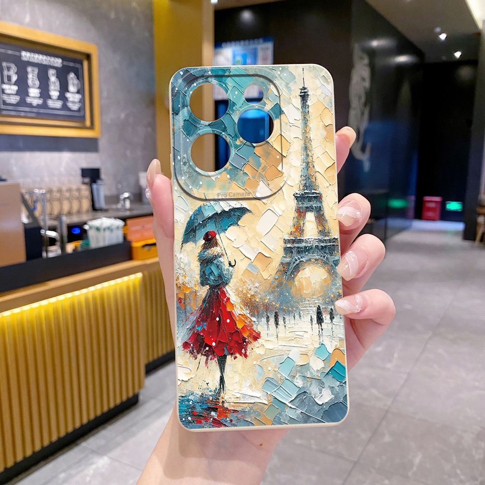 For Infinix Hot 50i 40i 40 Pro Note 12 G96 30 Hot 20 Play 12i 30i 20i 10S 11 Play 11S 10i Smart 8 9 5 Girl Eiffel Tower Full Protective Case Anti Drop Cover