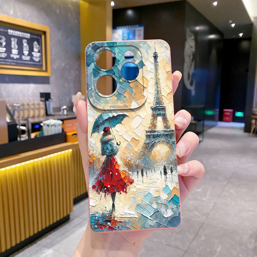 For Infinix Hot 50i 40i 40 Pro Note 12 G96 30 Hot 20 Play 12i 30i 20i 10S 11 Play 11S 10i Smart 8 9 5 Girl Eiffel Tower Full Protective Case Anti Drop Cover