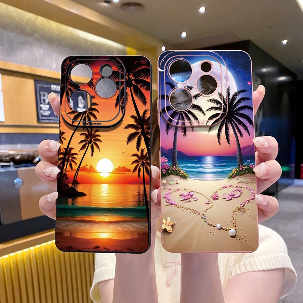 For Infinix Hot 50i 40i 40 Pro Note 12 G96 30 Hot 20 Play 12i 30i 20i 10S 11 Play 11S 10i Smart 8 9 5 Sunset Coconut Tree Full Protective Case Anti Drop Cover