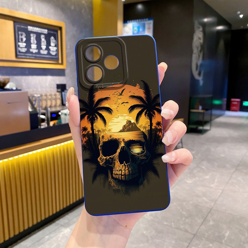 For Realme C61 C63 C65 C67 C53 C51 Note 50 60 C21 C33 C30 C35 C11 2021 C12 C15 C21Y C25Y Realme 12 13 Coconut Tree Skull Full Protective Case Anti Drop Cover