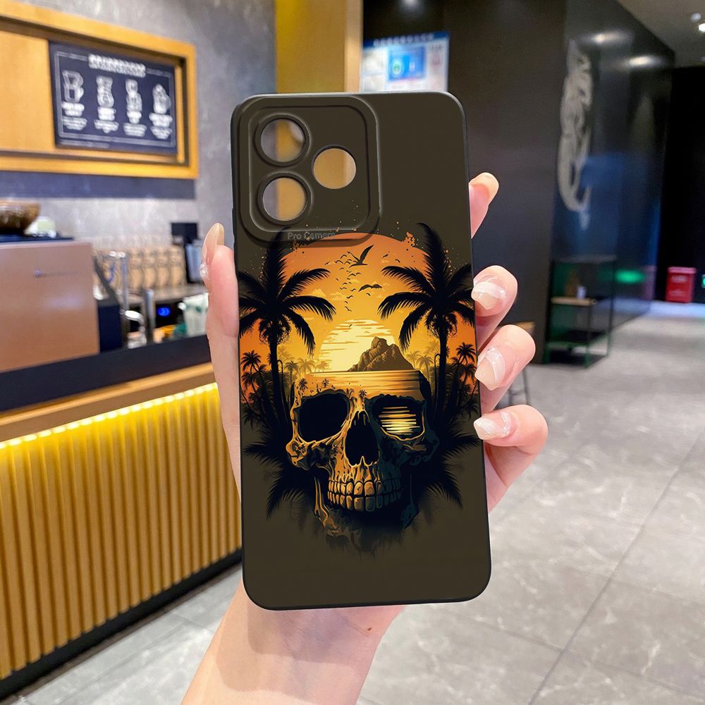 For Realme C61 C63 C65 C67 C53 C51 Note 50 60 C21 C33 C30 C35 C11 2021 C12 C15 C21Y C25Y Realme 12 13 Coconut Tree Skull Full Protective Case Anti Drop Cover