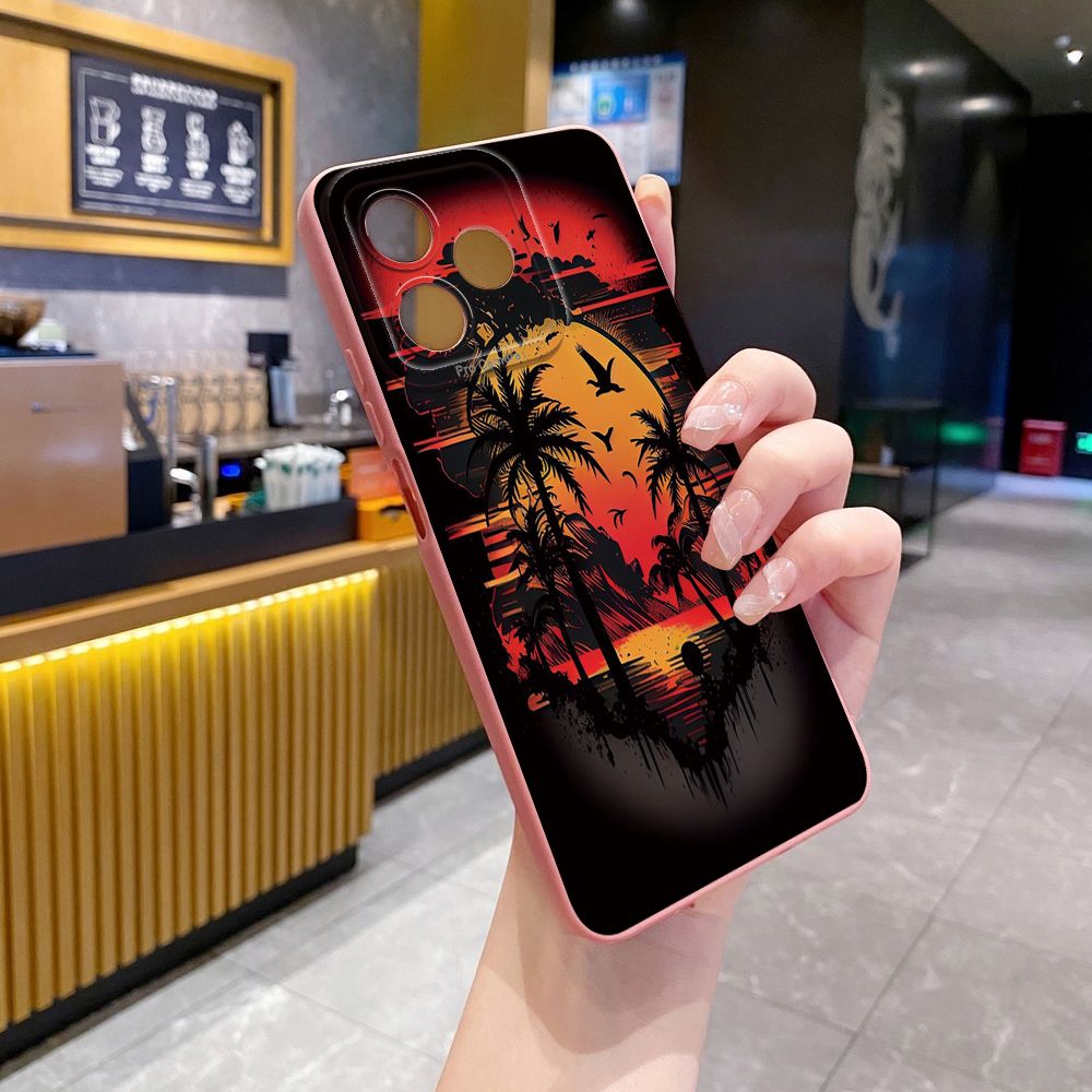 For Realme C61 C63 C65 C67 C53 C51 Note 50 60 C21 C33 C30 C35 C11 2021 C12 C15 C21Y C25Y Realme 12 13 Coconut Tree Skull Full Protective Case Anti Drop Cover