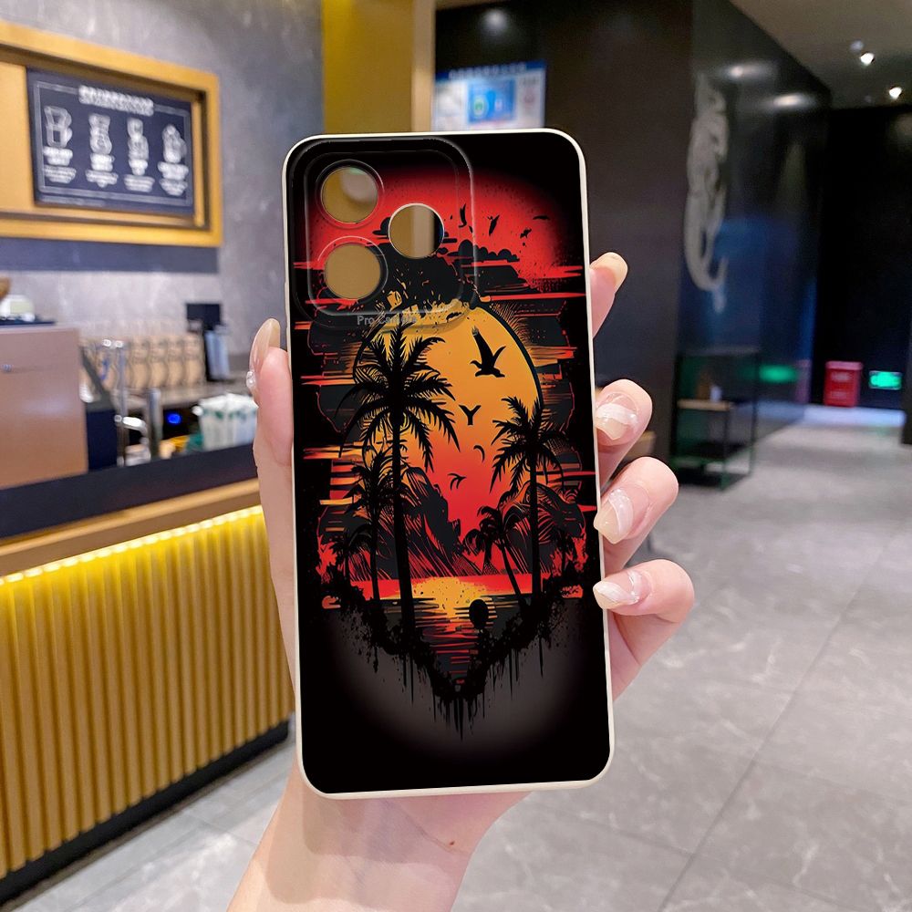 For Realme C61 C63 C65 C67 C53 C51 Note 50 60 C21 C33 C30 C35 C11 2021 C12 C15 C21Y C25Y Realme 12 13 Coconut Tree Skull Full Protective Case Anti Drop Cover