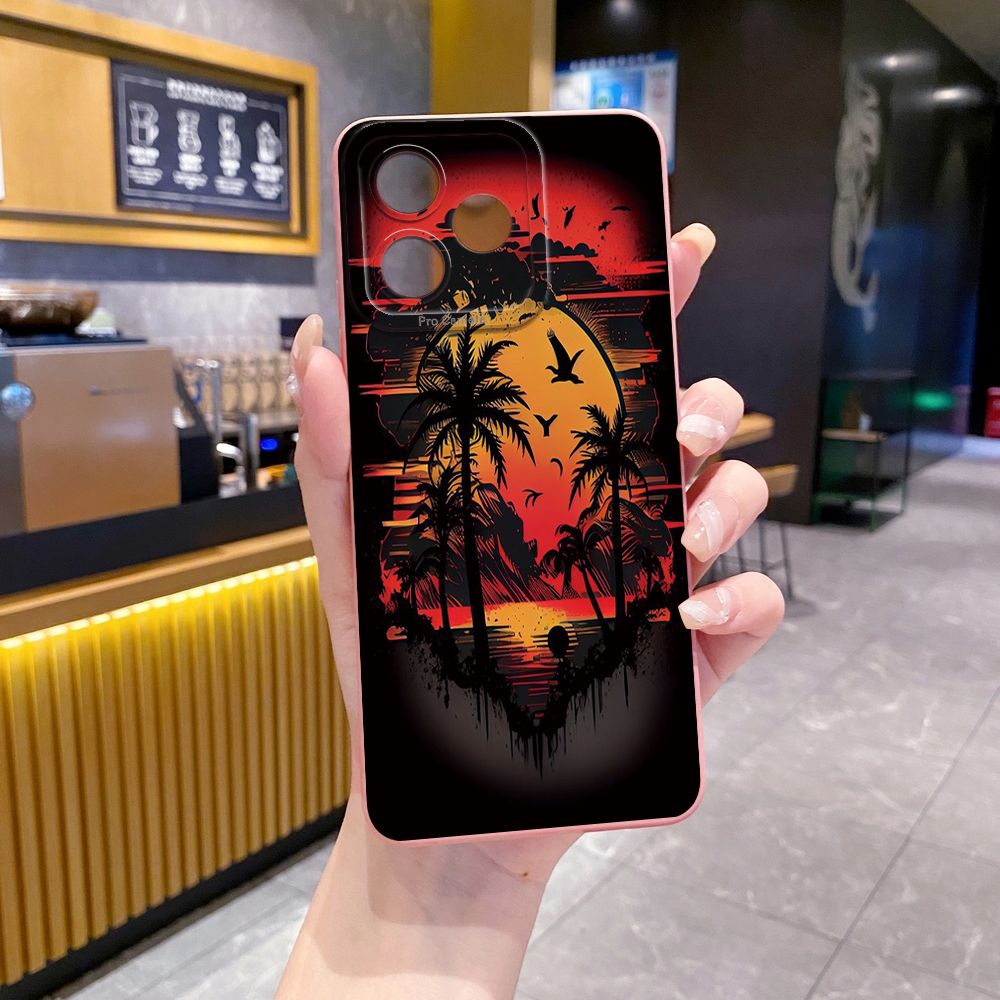 For Realme C61 C63 C65 C67 C53 C51 Note 50 60 C21 C33 C30 C35 C11 2021 C12 C15 C21Y C25Y Realme 12 13 Coconut Tree Skull Full Protective Case Anti Drop Cover