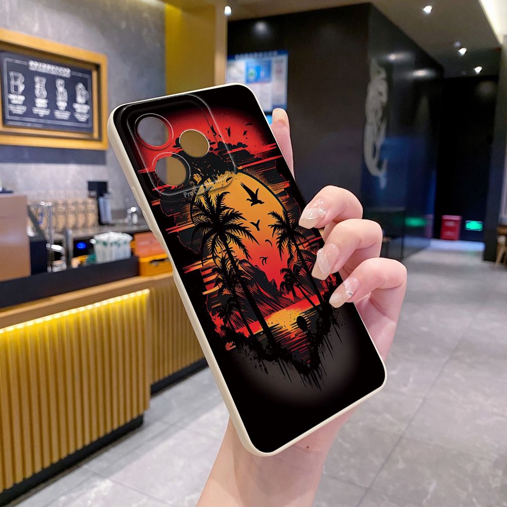 For Realme C61 C63 C65 C67 C53 C51 Note 50 60 C21 C33 C30 C35 C11 2021 C12 C15 C21Y C25Y Realme 12 13 Coconut Tree Skull Full Protective Case Anti Drop Cover