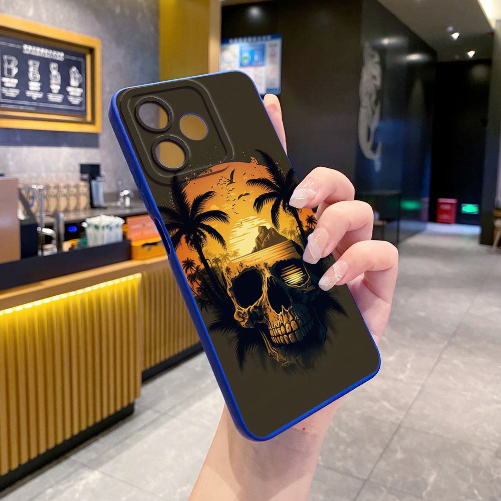For Realme C61 C63 C65 C67 C53 C51 Note 50 60 C21 C33 C30 C35 C11 2021 C12 C15 C21Y C25Y Realme 12 13 Coconut Tree Skull Full Protective Case Anti Drop Cover