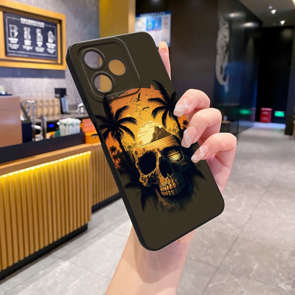 For Realme C61 C63 C65 C67 C53 C51 Note 50 60 C21 C33 C30 C35 C11 2021 C12 C15 C21Y C25Y Realme 12 13 Coconut Tree Skull Full Protective Case Anti Drop Cover
