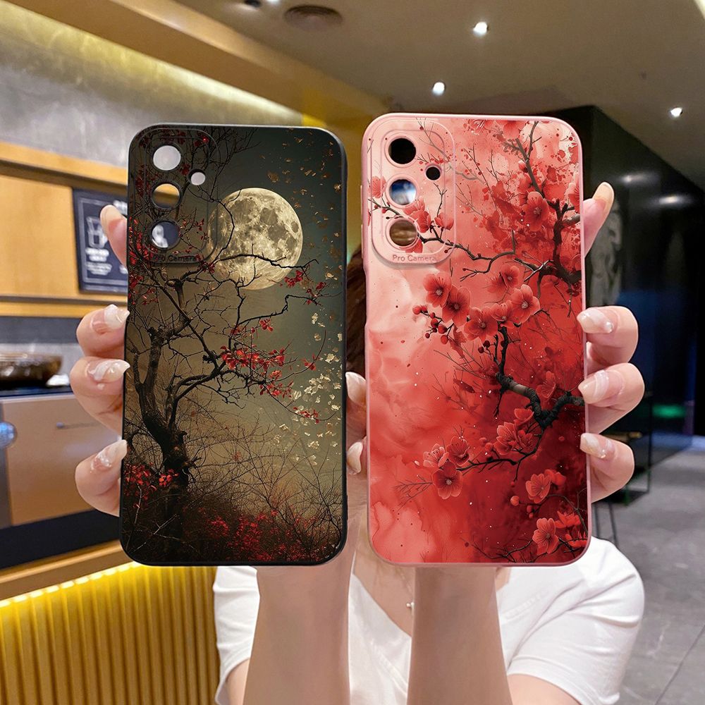 For Samsung Galaxy A16 A06 A15 A05 A25 A35 A55 A14 A24 A34 A54 A33 A53 A73 A32 A52S A72 Moon Flower Full Protective Case Anti Drop Cover
