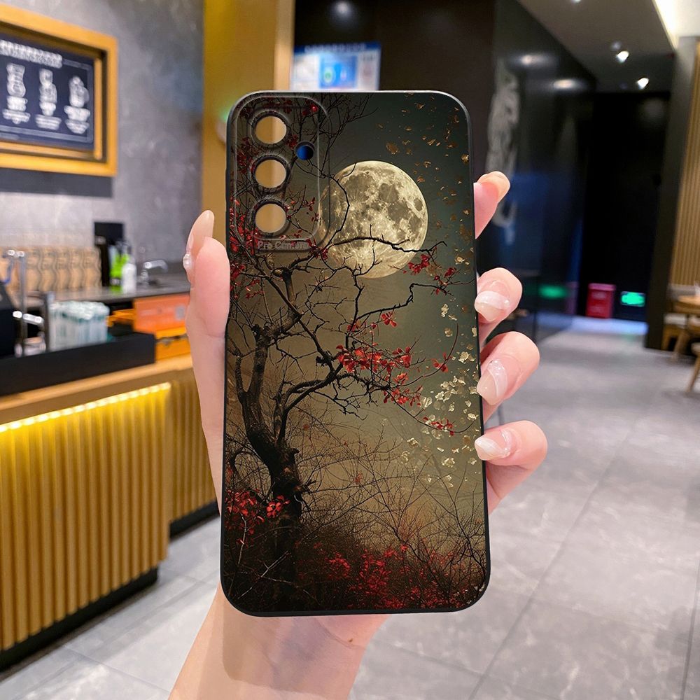 For Samsung Galaxy A16 A06 A15 A05 A25 A35 A55 A14 A24 A34 A54 A33 A53 A73 A32 A52S A72 Moon Flower Full Protective Case Anti Drop Cover