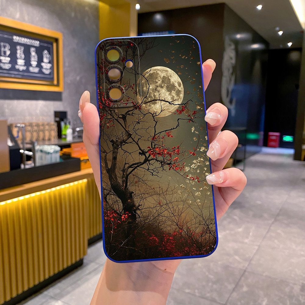 For Samsung Galaxy A16 A06 A15 A05 A25 A35 A55 A14 A24 A34 A54 A33 A53 A73 A32 A52S A72 Moon Flower Full Protective Case Anti Drop Cover
