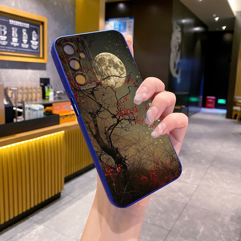 For Samsung Galaxy A16 A06 A15 A05 A25 A35 A55 A14 A24 A34 A54 A33 A53 A73 A32 A52S A72 Moon Flower Full Protective Case Anti Drop Cover
