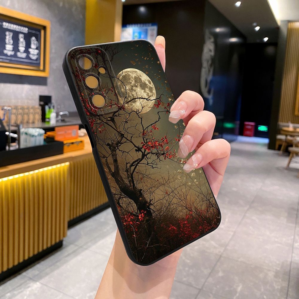 For Samsung Galaxy A16 A06 A15 A05 A25 A35 A55 A14 A24 A34 A54 A33 A53 A73 A32 A52S A72 Moon Flower Full Protective Case Anti Drop Cover