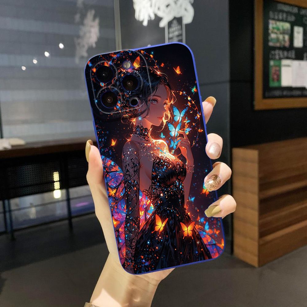 For iPhone 16 Pro Max 14 Plus 13 Pro Max 12 11 XR 8 7 SE 2022 XS Max Butterfly Girl Full Protective Case Anti Drop Cover