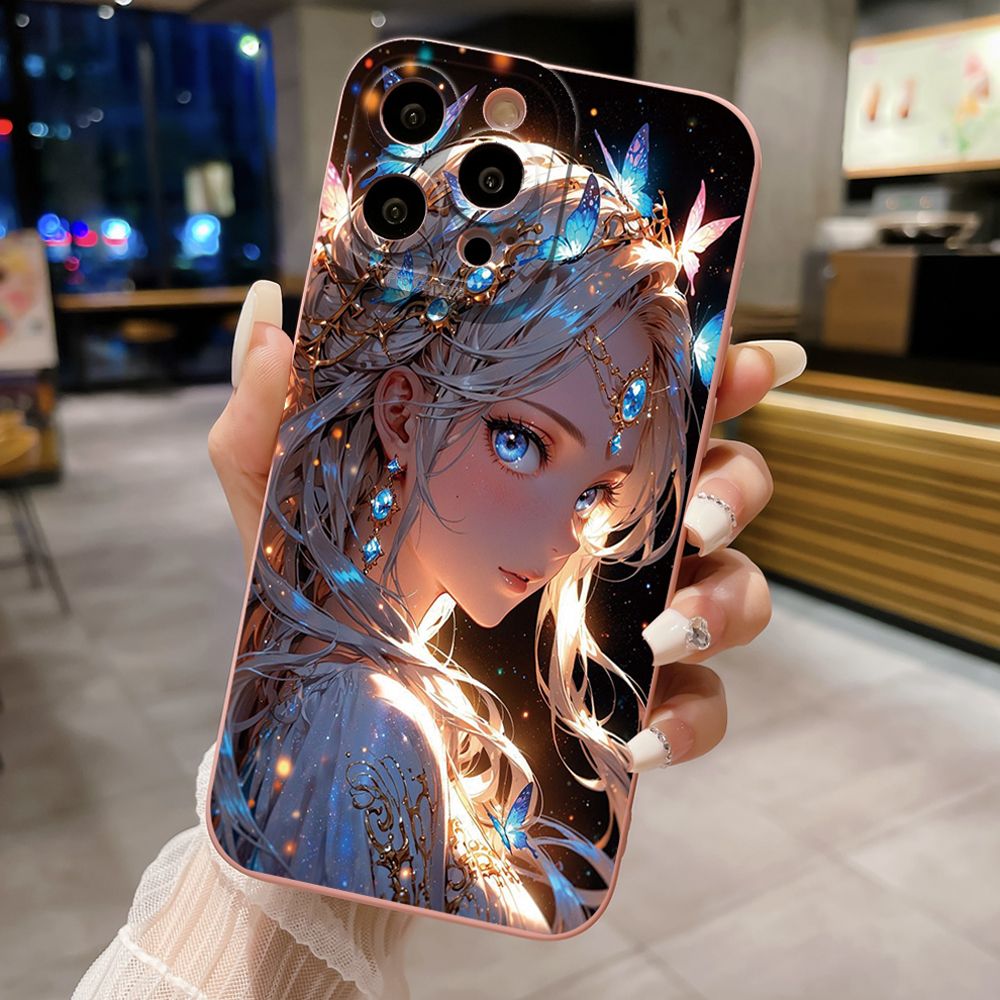 For iPhone 16 Pro Max 14 Plus 13 Pro Max 12 11 XR 8 7 SE 2022 XS Max Butterfly Girl Full Protective Case Anti Drop Cover