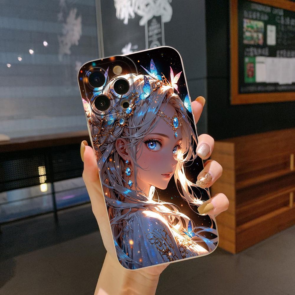 For iPhone 16 Pro Max 14 Plus 13 Pro Max 12 11 XR 8 7 SE 2022 XS Max Butterfly Girl Full Protective Case Anti Drop Cover