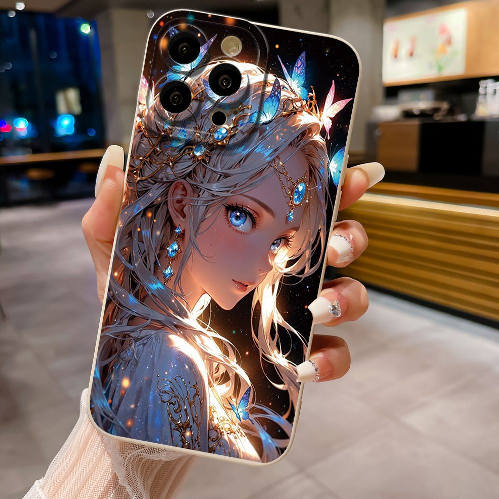 For iPhone 16 Pro Max 14 Plus 13 Pro Max 12 11 XR 8 7 SE 2022 XS Max Butterfly Girl Full Protective Case Anti Drop Cover