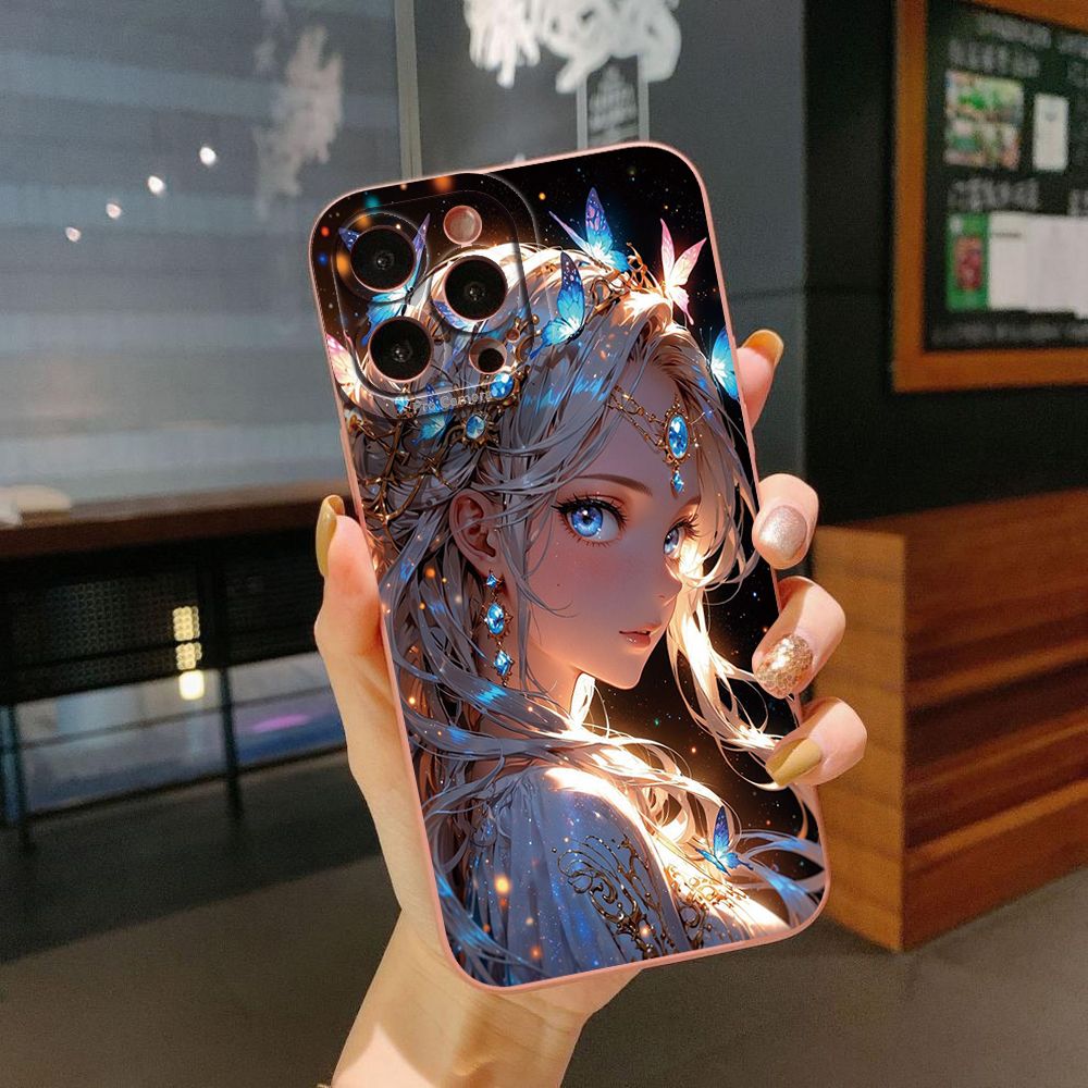 For iPhone 16 Pro Max 14 Plus 13 Pro Max 12 11 XR 8 7 SE 2022 XS Max Butterfly Girl Full Protective Case Anti Drop Cover