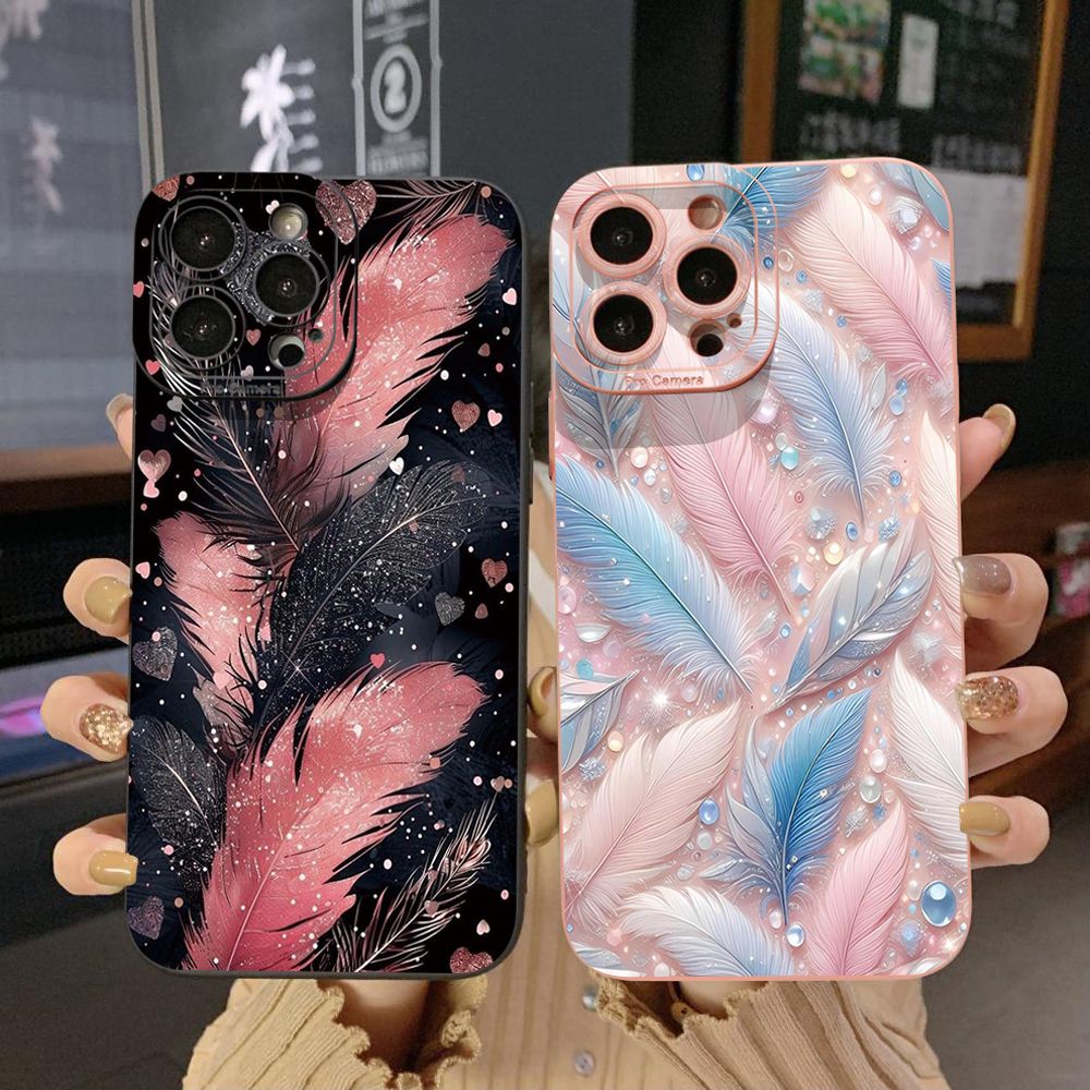 For iPhone 16 Pro Max 14 Plus 13 Pro Max 12 11 XR 8 7 SE 2022 XS Max Luxury Beauty Leaves Full Protective Case Anti Drop Cover