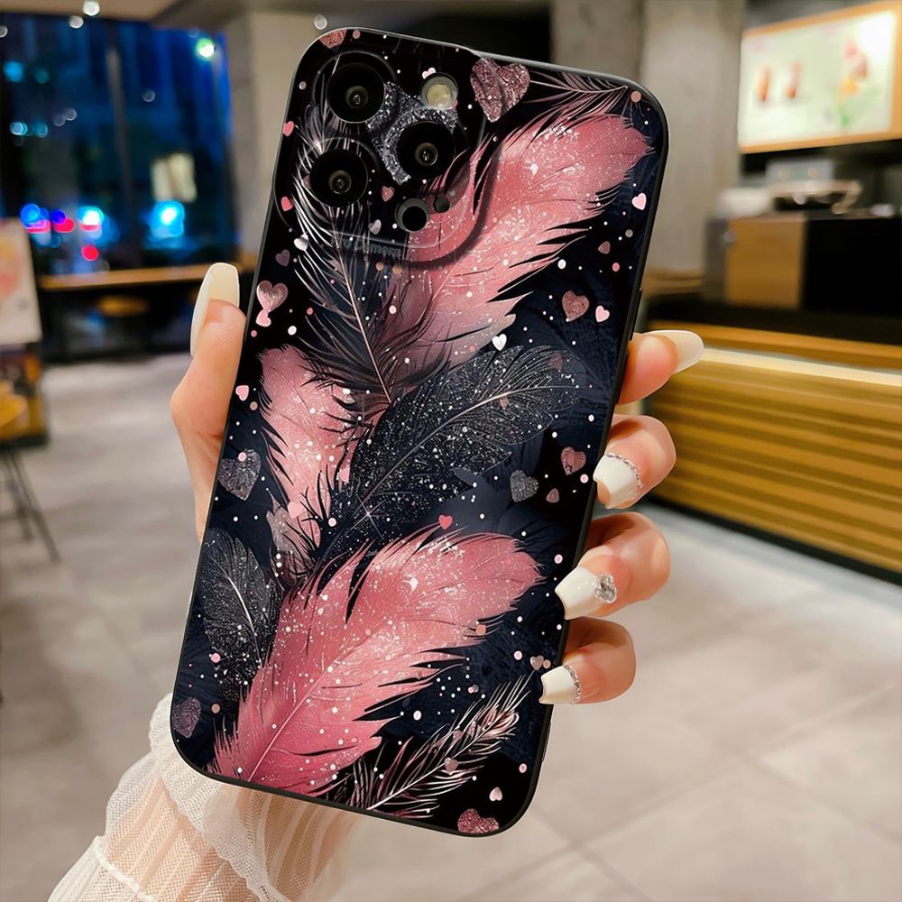 For iPhone 16 Pro Max 14 Plus 13 Pro Max 12 11 XR 8 7 SE 2022 XS Max Luxury Beauty Leaves Full Protective Case Anti Drop Cover