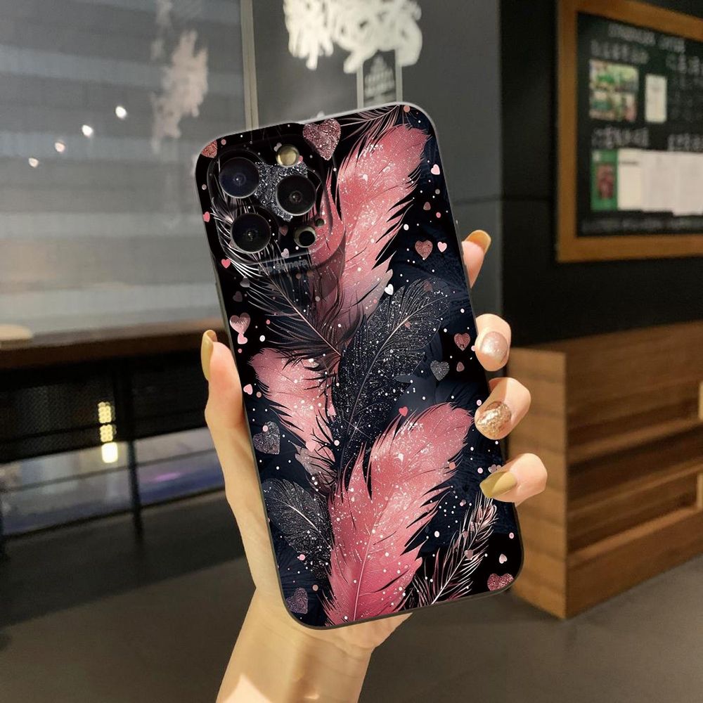 For iPhone 16 Pro Max 14 Plus 13 Pro Max 12 11 XR 8 7 SE 2022 XS Max Luxury Beauty Leaves Full Protective Case Anti Drop Cover