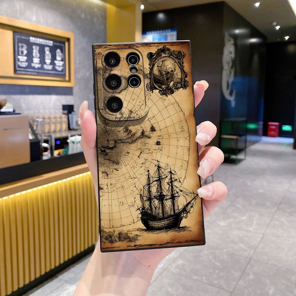 For Samsung Galaxy S24 S23 Ultra S22 Plus Note 20 S21 FE S20 Sailboat Map Full Protective Case Anti Drop Cover