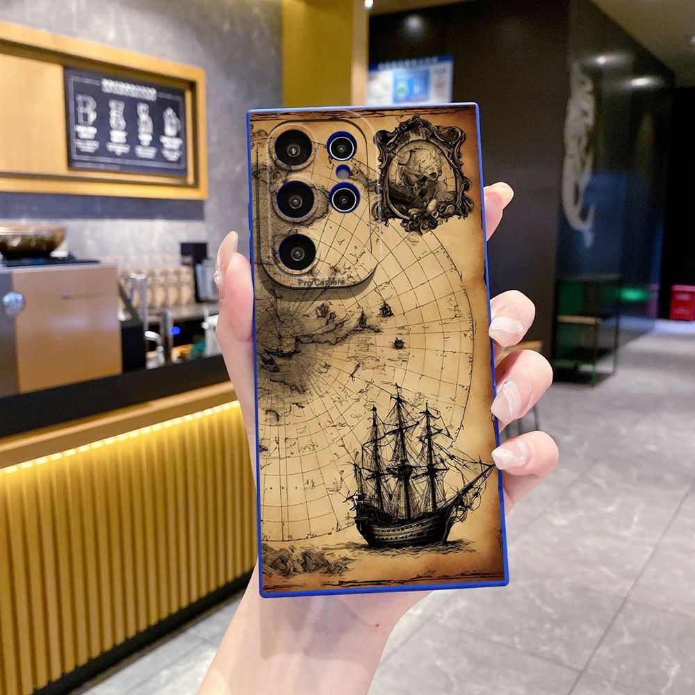 For Samsung Galaxy S24 S23 Ultra S22 Plus Note 20 S21 FE S20 Sailboat Map Full Protective Case Anti Drop Cover