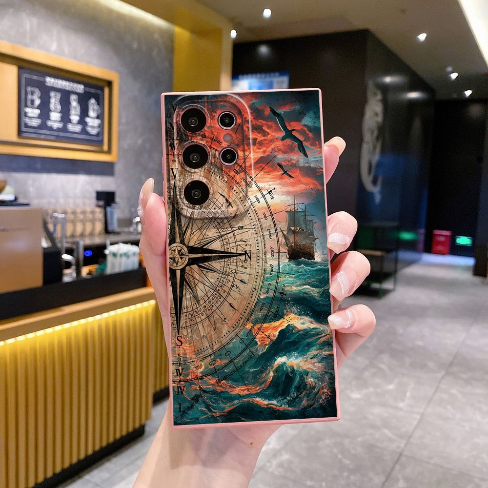 For Samsung Galaxy S24 S23 Ultra S22 Plus Note 20 S21 FE S20 Sailboat Map Full Protective Case Anti Drop Cover
