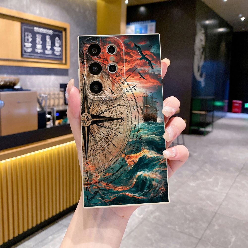 For Samsung Galaxy S24 S23 Ultra S22 Plus Note 20 S21 FE S20 Sailboat Map Full Protective Case Anti Drop Cover