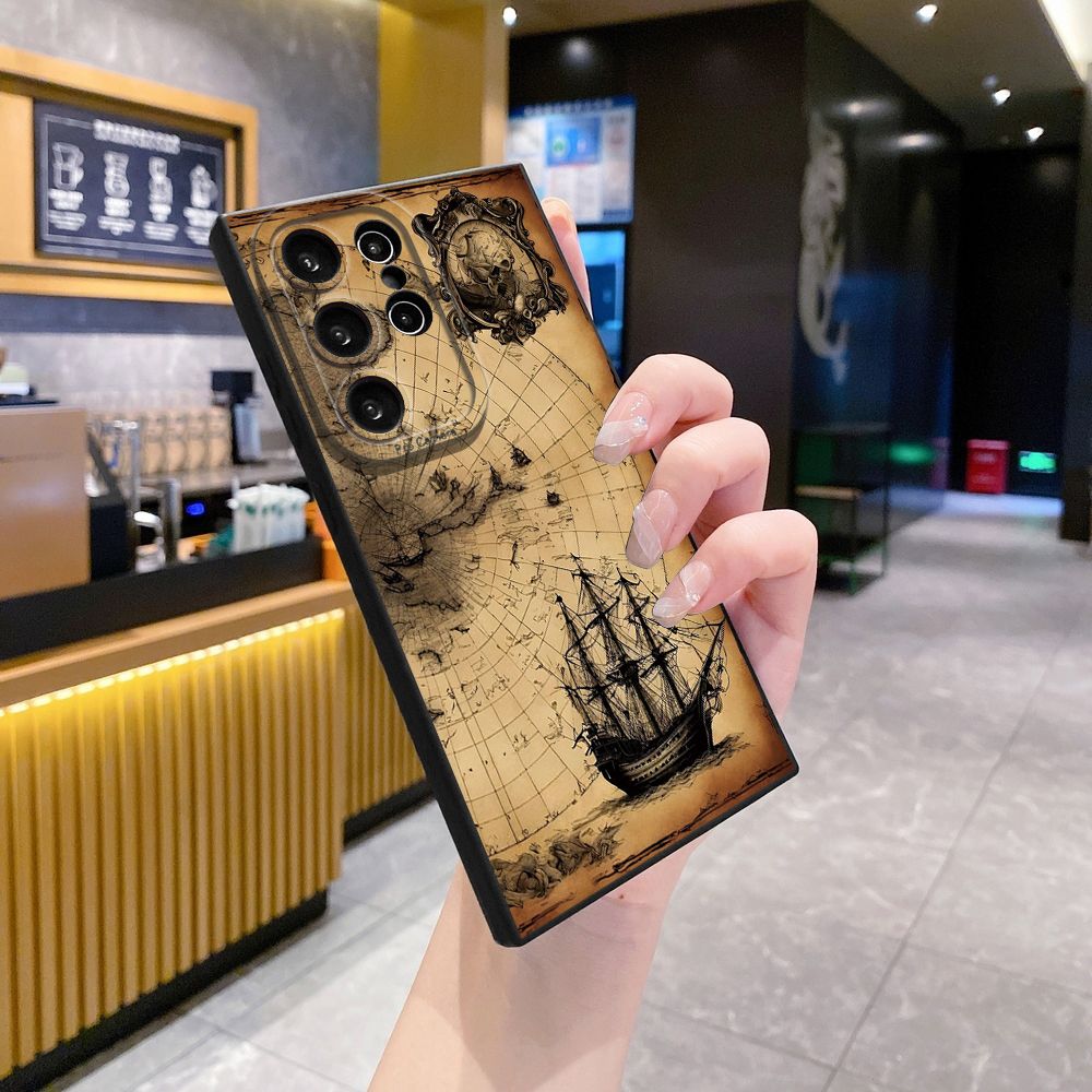 For Samsung Galaxy S24 S23 Ultra S22 Plus Note 20 S21 FE S20 Sailboat Map Full Protective Case Anti Drop Cover