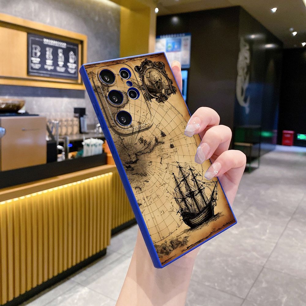 For Samsung Galaxy S24 S23 Ultra S22 Plus Note 20 S21 FE S20 Sailboat Map Full Protective Case Anti Drop Cover