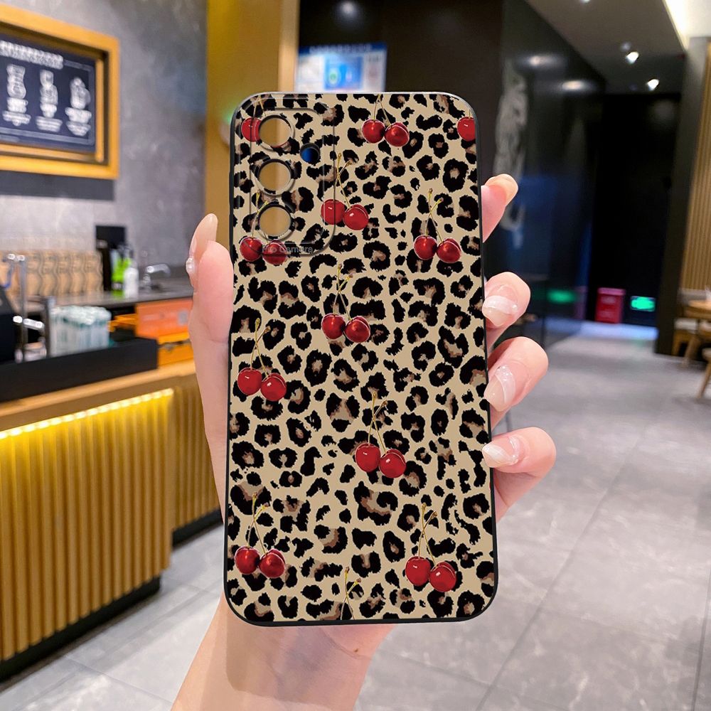 For Samsung Galaxy A16 A06 A15 A05 A25 A35 A55 A14 A24 A34 A54 A33 A53 A73 A32 A52S A72 Leopard Lip Cherry Full Protective Case Anti Drop Cover