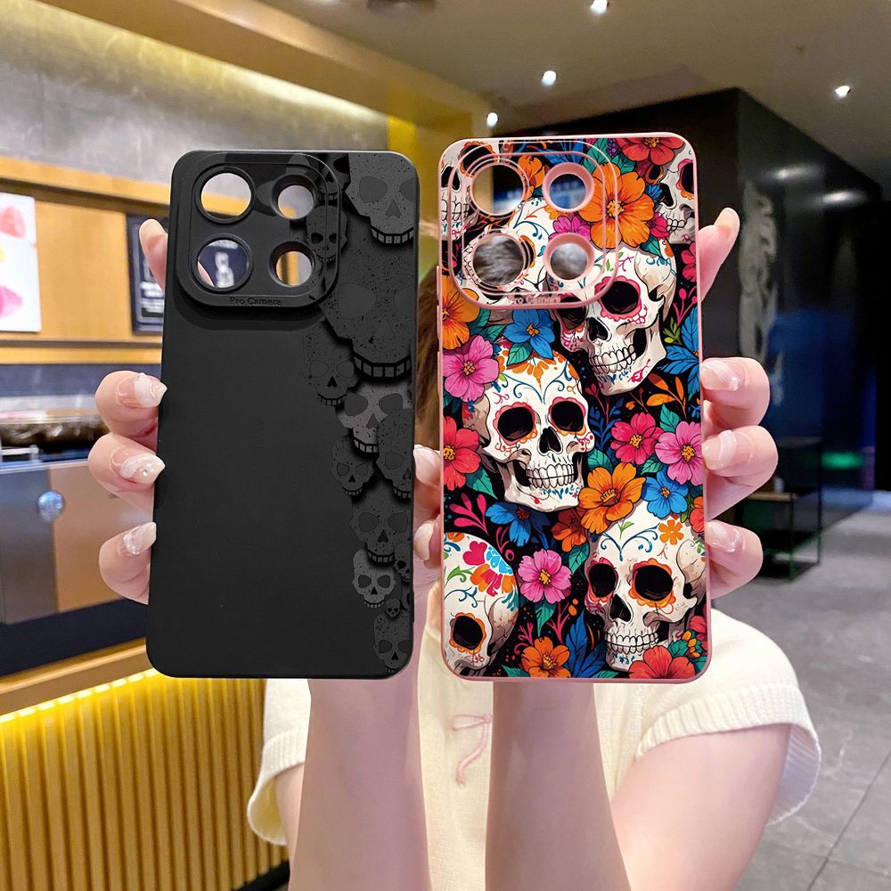 For Xiaomi Redmi Note 13 12 Pro 5G 12S 11S 13C A1 10 Pro 4G 10S Redmi 10C 9C Skull Flower Full Protective Case Anti Drop Cover