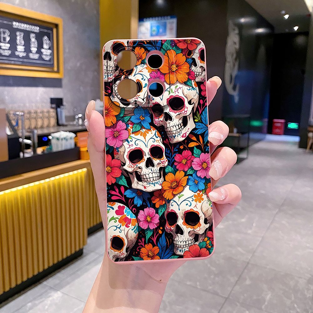 For Xiaomi Redmi Note 13 12 Pro 5G 12S 11S 13C A1 10 Pro 4G 10S Redmi 10C 9C Skull Flower Full Protective Case Anti Drop Cover