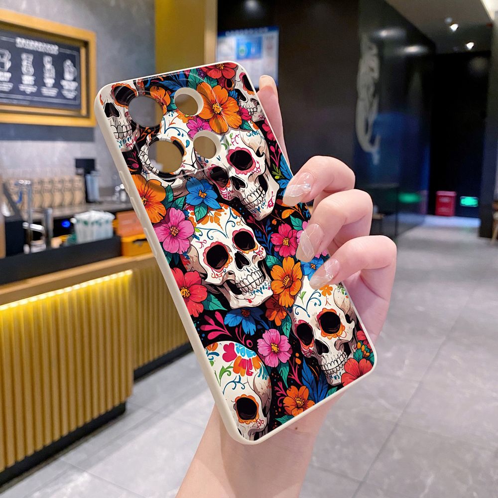 For Xiaomi Redmi Note 13 12 Pro 5G 12S 11S 13C A1 10 Pro 4G 10S Redmi 10C 9C Skull Flower Full Protective Case Anti Drop Cover