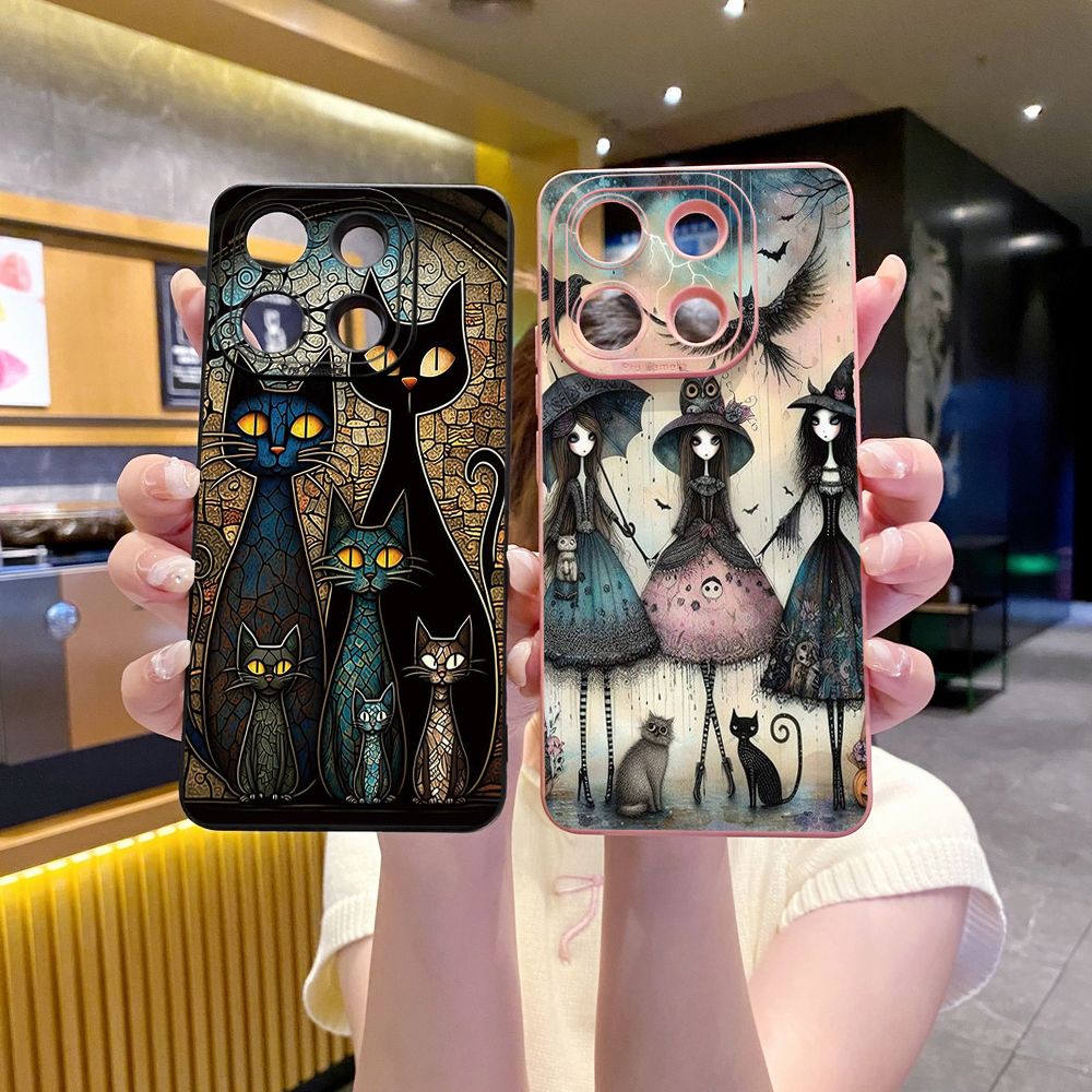 For Xiaomi Redmi Note 13 12 Pro 5G 12S 11S 13C A1 10 Pro 4G 10S Redmi 10C 9C Black Cat Magic Girls Full Protective Case Anti Drop Cover