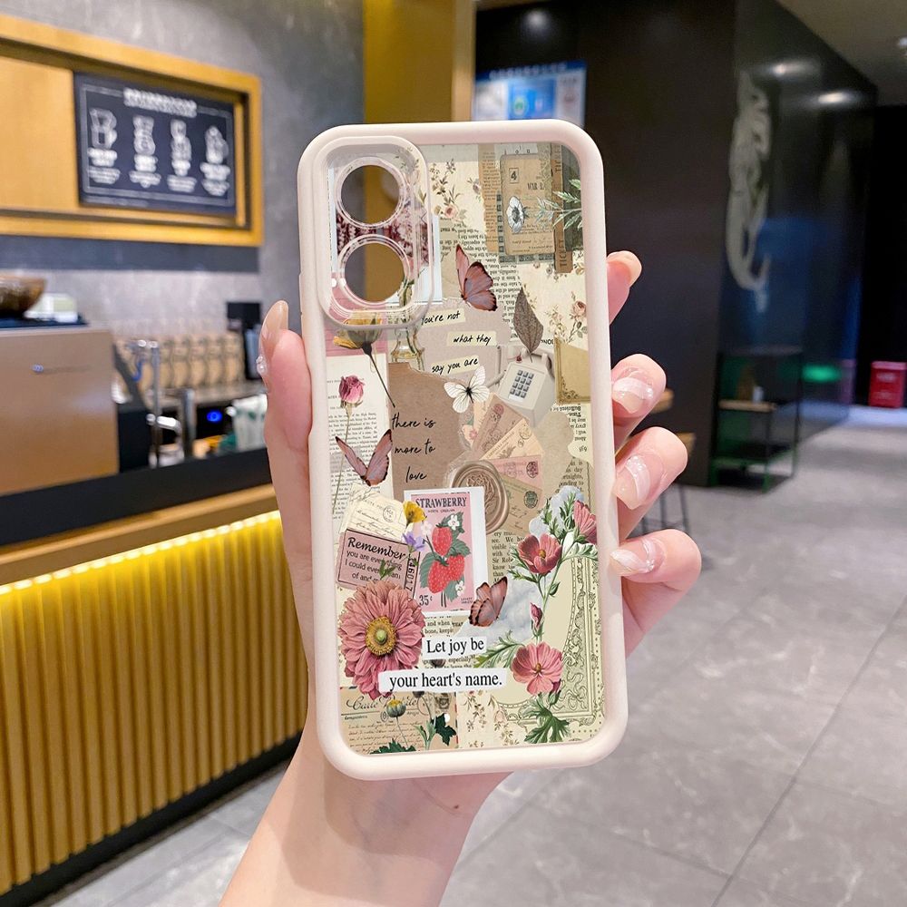for OPPO A60 A18 A38 A17 A16 A57 A77 4G A59 A98 A78 A58 5G Vintage Art Town Butterfly Full Protective Phone Case Anti Drop Cover
