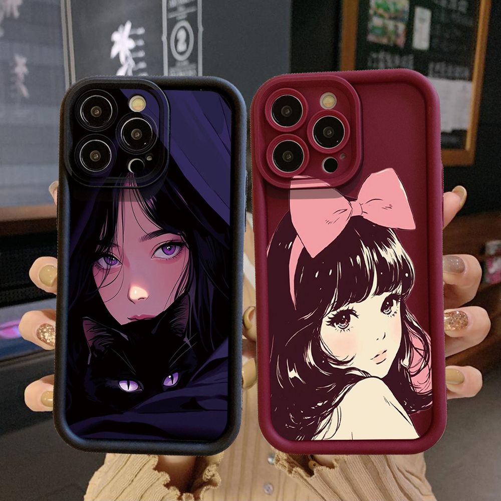 for iPhone 15 Pro Max 14 Plus 13 12 11 XR 8 7 SE 2022 XS Beauty Girl Full Protective Phone Case Anti Drop Cover