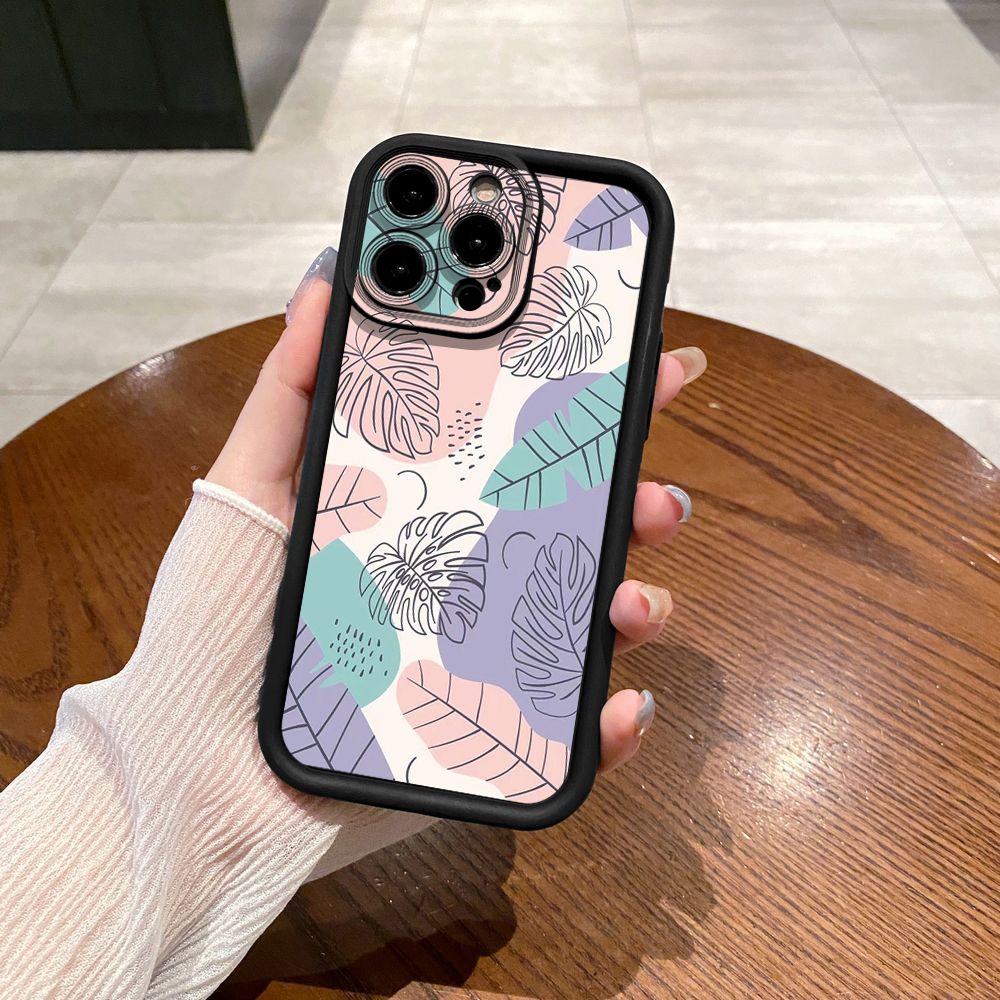 for iPhone 15 Pro Max 14 Plus 13 12 11 XR 8 7 SE 2022 XS Luxury Leaves Full Protective Phone Case Anti Drop Cover