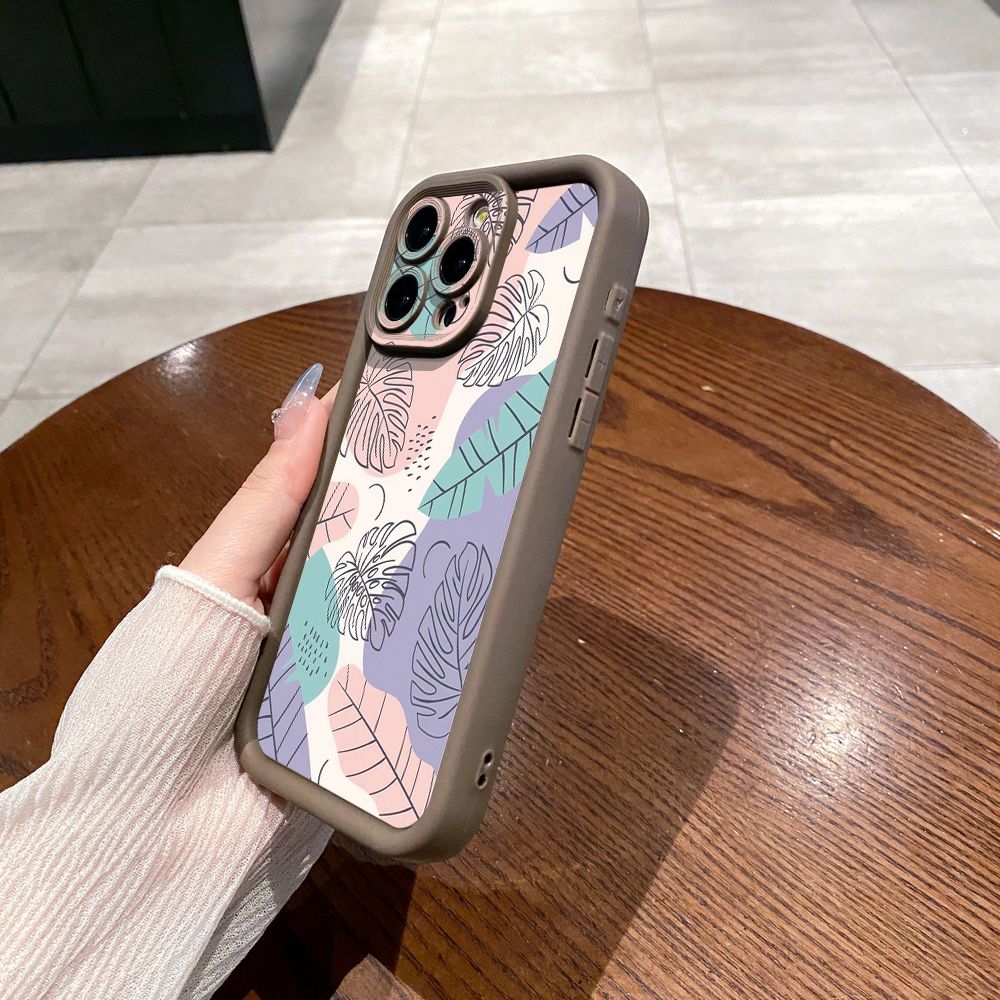 for iPhone 15 Pro Max 14 Plus 13 12 11 XR 8 7 SE 2022 XS Luxury Leaves Full Protective Phone Case Anti Drop Cover