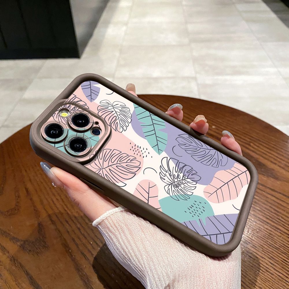 for iPhone 15 Pro Max 14 Plus 13 12 11 XR 8 7 SE 2022 XS Luxury Leaves Full Protective Phone Case Anti Drop Cover