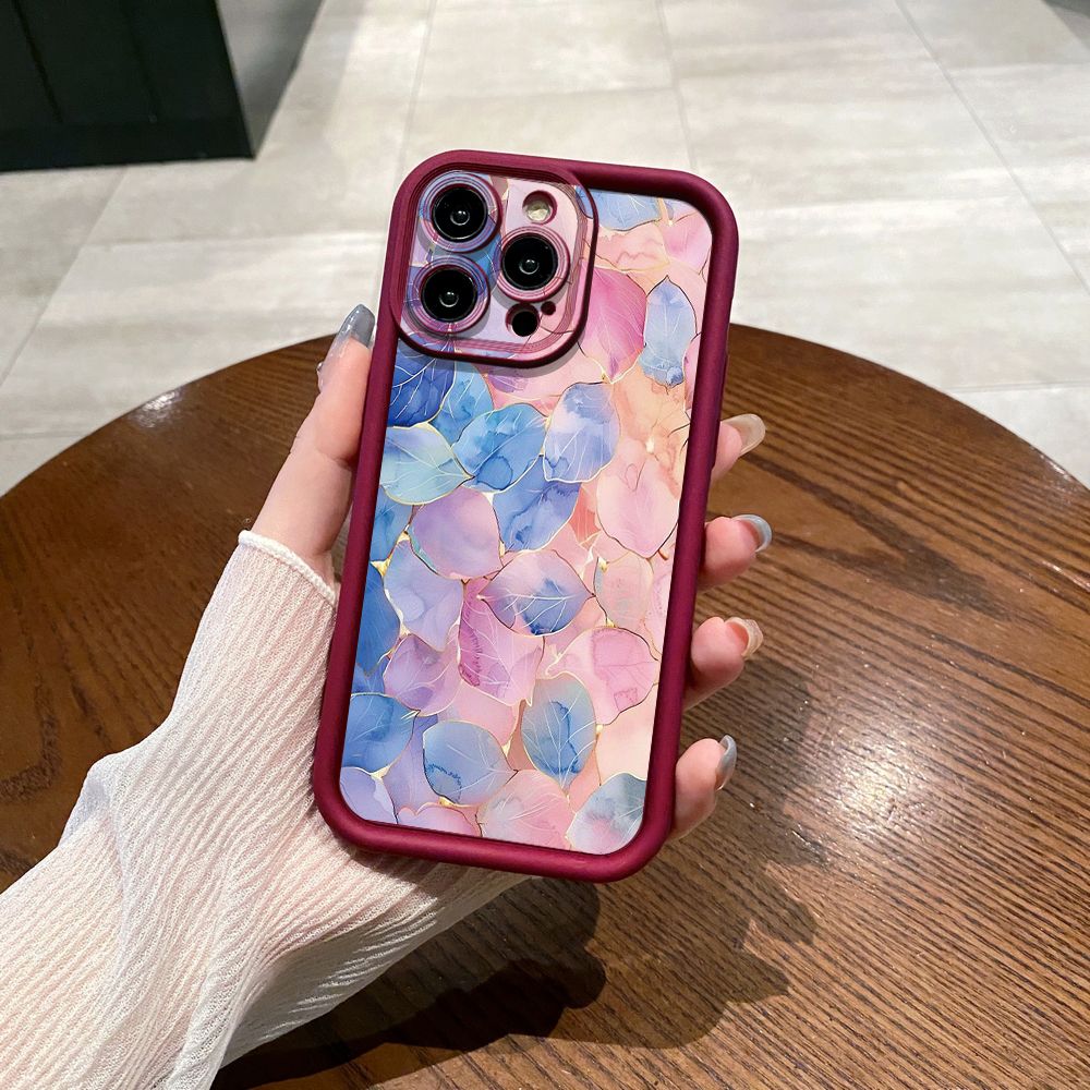 for iPhone 15 Pro Max 14 Plus 13 12 11 XR 8 7 SE 2022 XS Luxury Leaves Full Protective Phone Case Anti Drop Cover