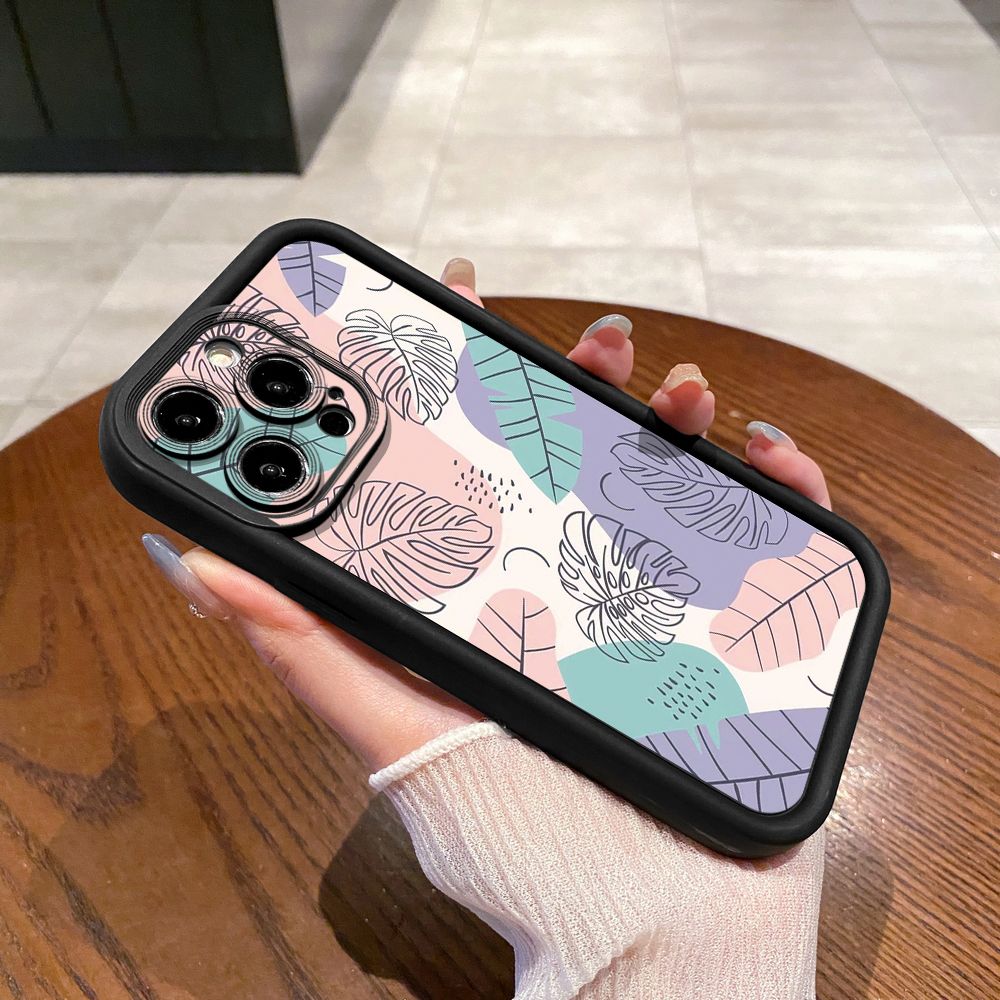for iPhone 15 Pro Max 14 Plus 13 12 11 XR 8 7 SE 2022 XS Luxury Leaves Full Protective Phone Case Anti Drop Cover
