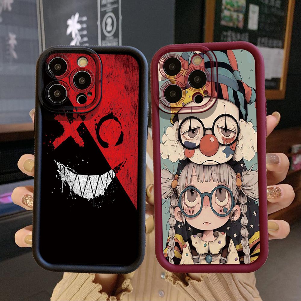 for iPhone 15 Pro Max 14 Plus 13 12 11 XR 8 7 SE 2022 XS Cute Evil Clown Full Protective Phone Case Anti Drop Cover