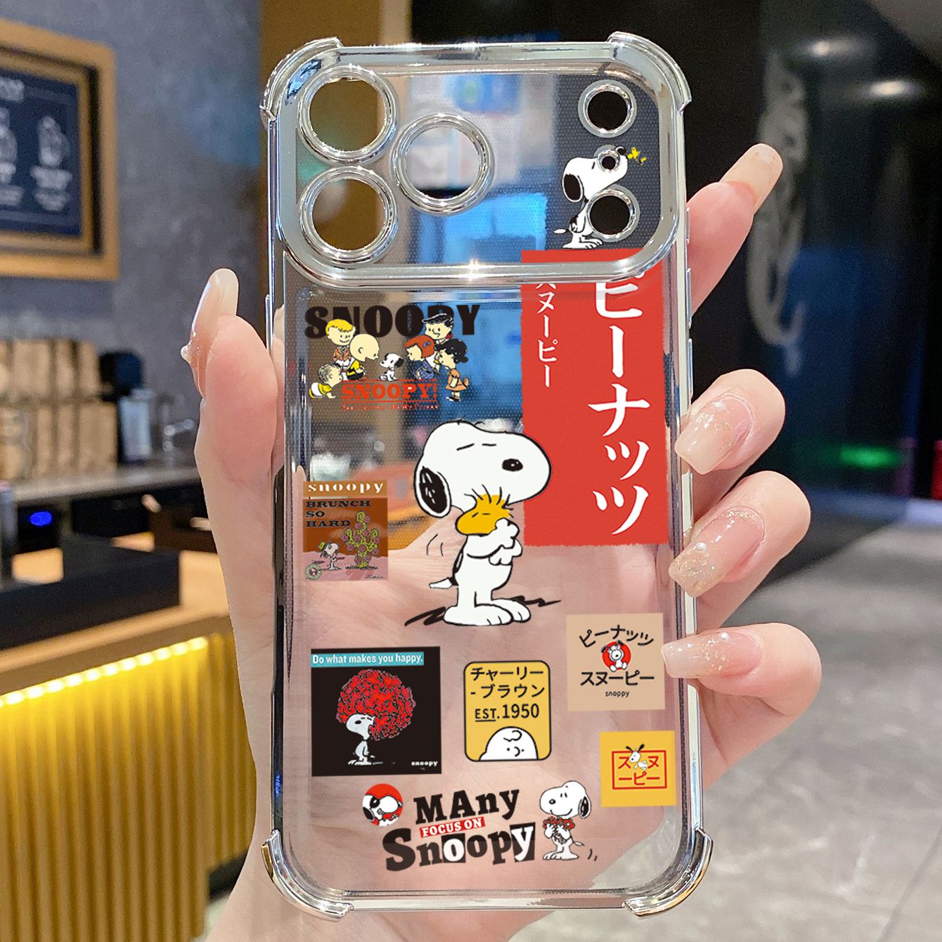 for iPhone 17 Pro Max 16 15 14 Plus Plating Phone Case Shockproof Cover Cute Snoopy