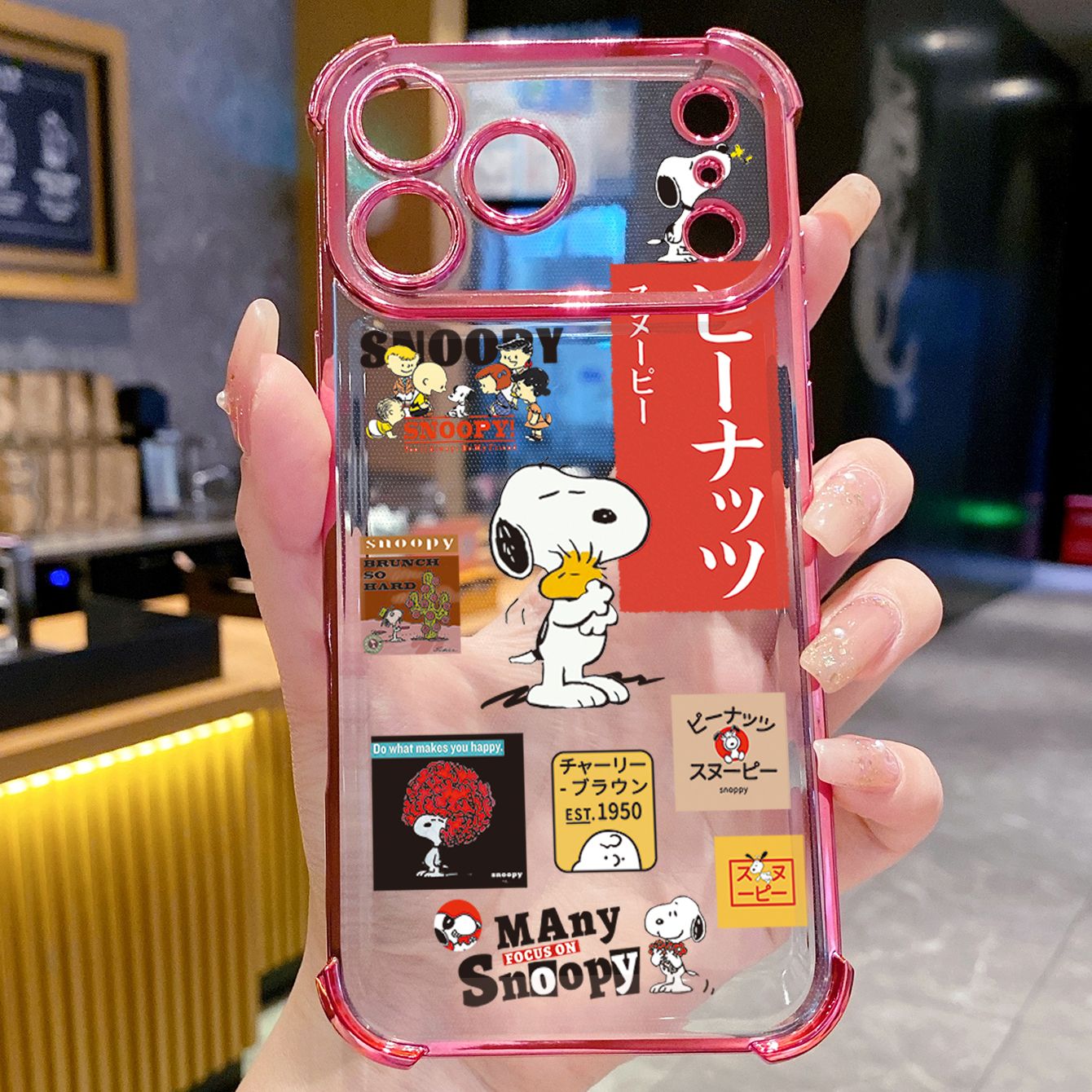 for iPhone 17 Pro Max 16 15 14 Plus Plating Phone Case Shockproof Cover Cute Snoopy