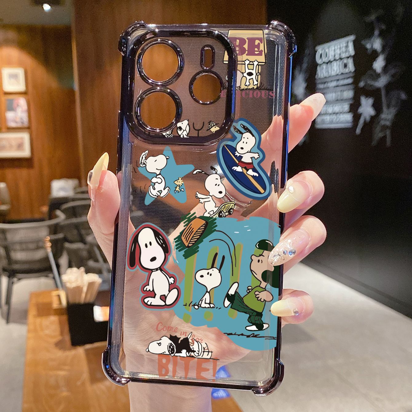 for Redmi Note 14 Pro 14C 13C POCO X7 Plating Phone Case Shockproof Cover Cute Snoopy