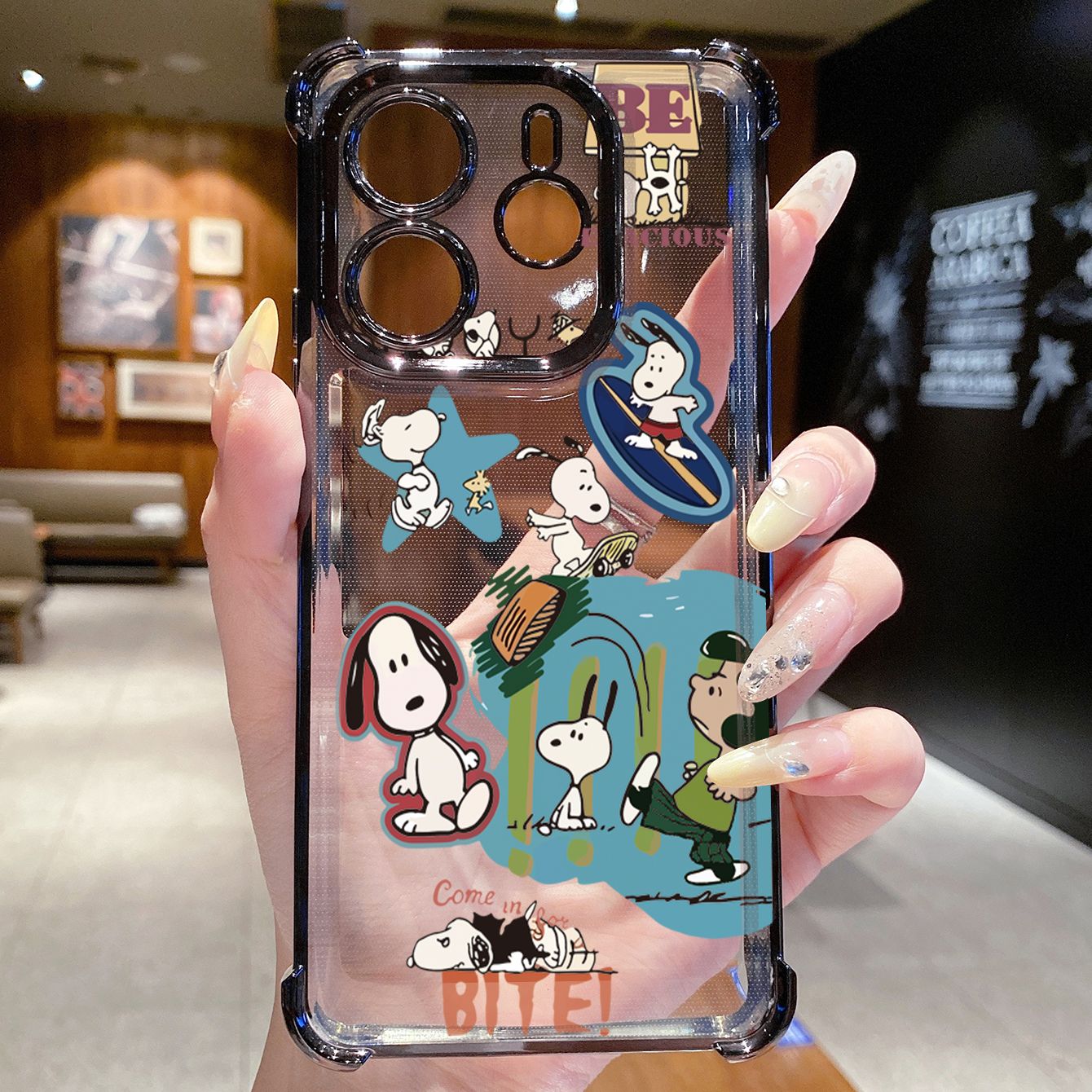 for Redmi Note 14 Pro 14C 13C POCO X7 Plating Phone Case Shockproof Cover Cute Snoopy