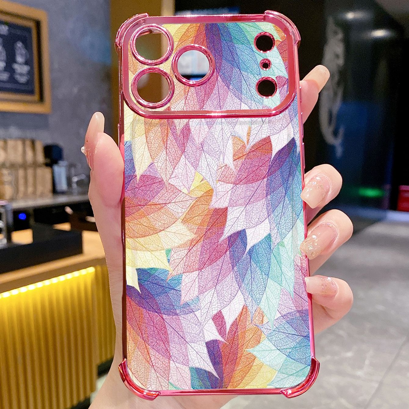 for iPhone 17 Pro Max 16 15 14 Plus Plating Phone Case Shockproof Cover Luxury Leaves