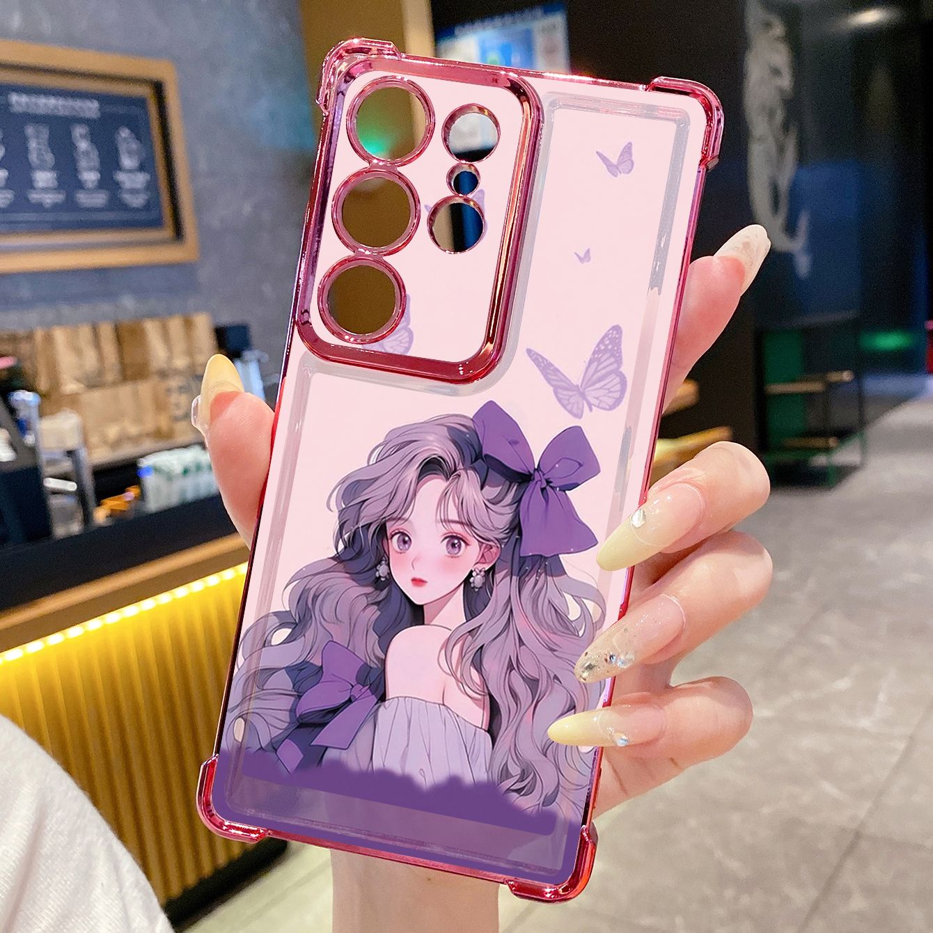 for Samsung Galaxy S26 Ultra S25 Edge S24 Plus A55 Plating Phone Case Shockproof Cover Butterfly Girl