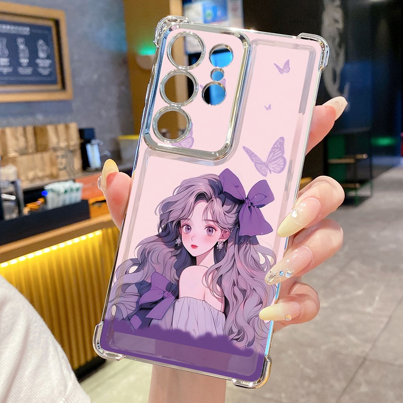 for Samsung Galaxy S26 Ultra S25 Edge S24 Plus A55 Plating Phone Case Shockproof Cover Butterfly Girl